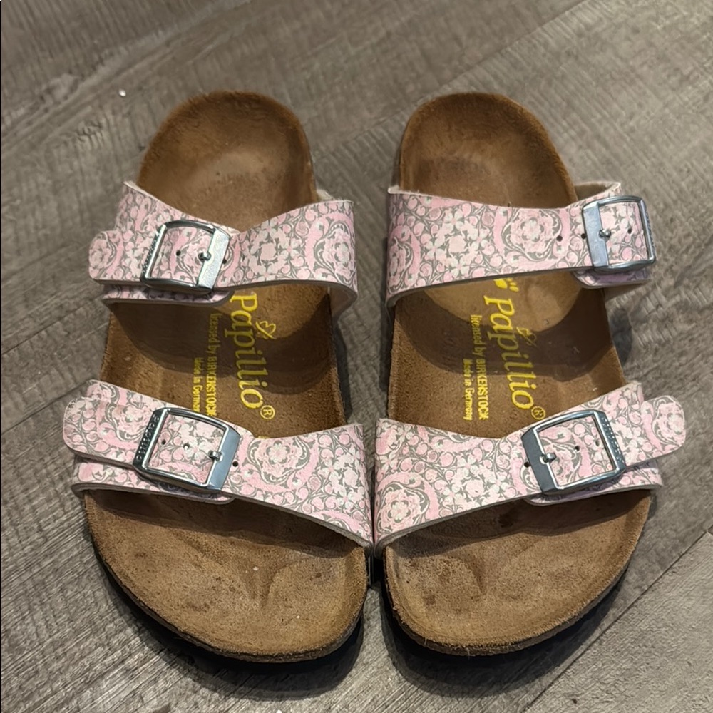 Papillio by Birkenstock Pink Floral Sandals with Cork Footbed